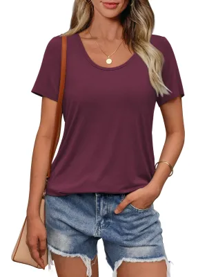 Womens Tops T Shirts Short Sleeve Tees Fashion Trendy Lightweight Basic Soft Casual Summer Outfits Lounge Comfy Clothes 2024 Winered