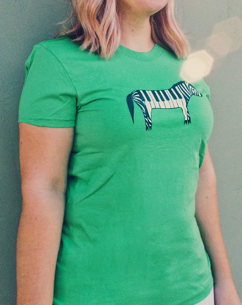 Zebra Piano T-shirt (Green) - Unisex and Ladies Sizes