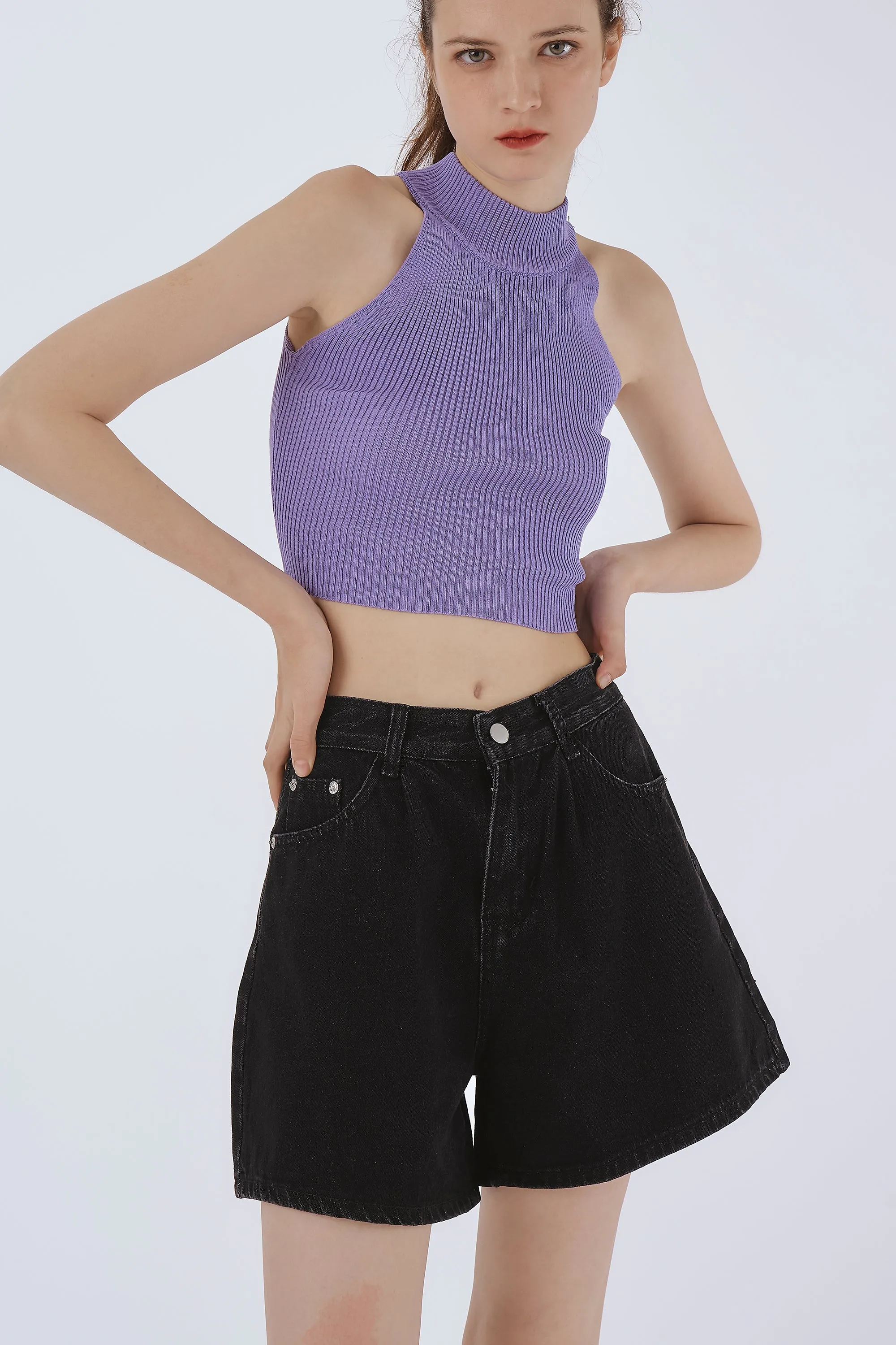 Zoe Pintucked Denim Shorts