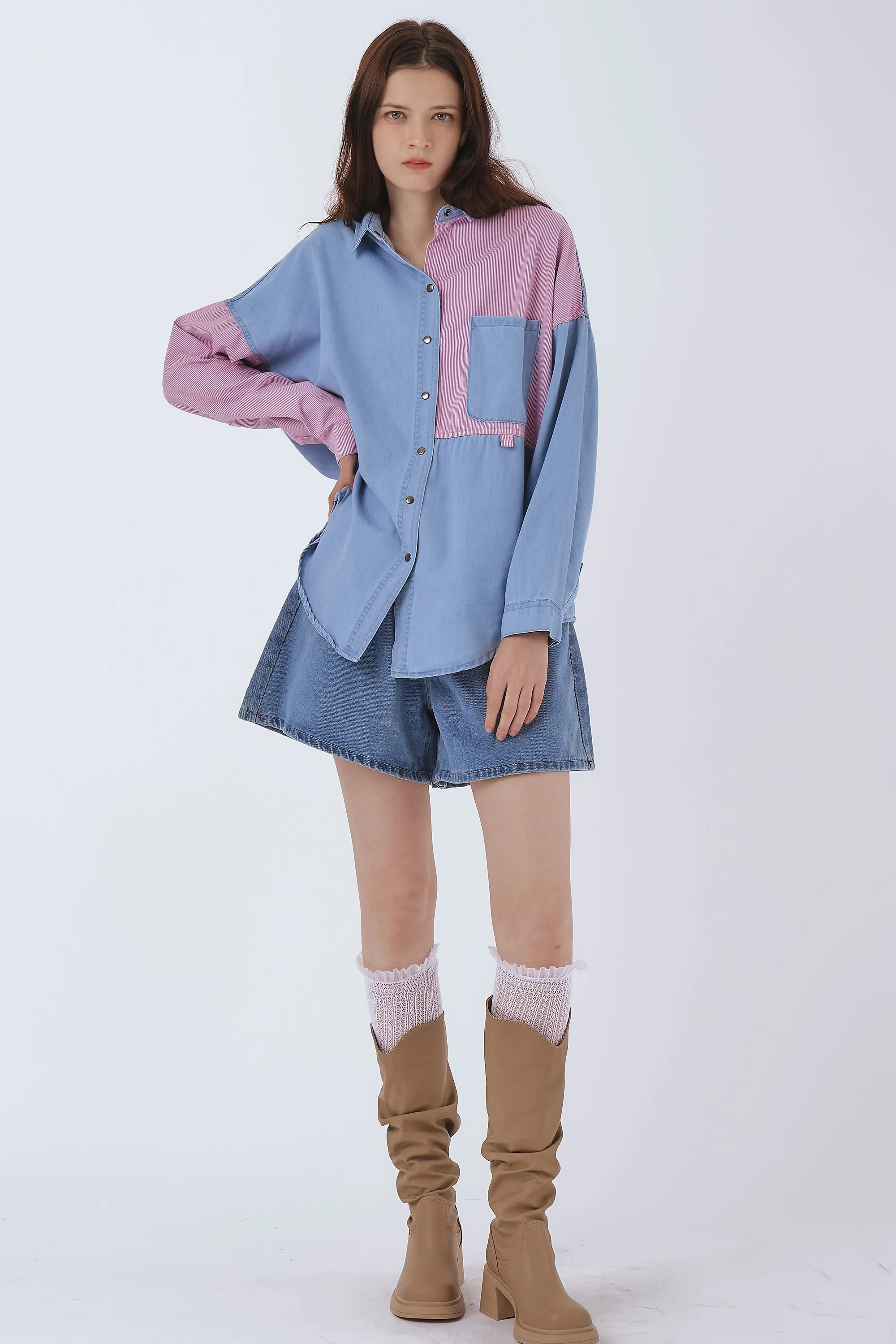 Zoe Pintucked Denim Shorts