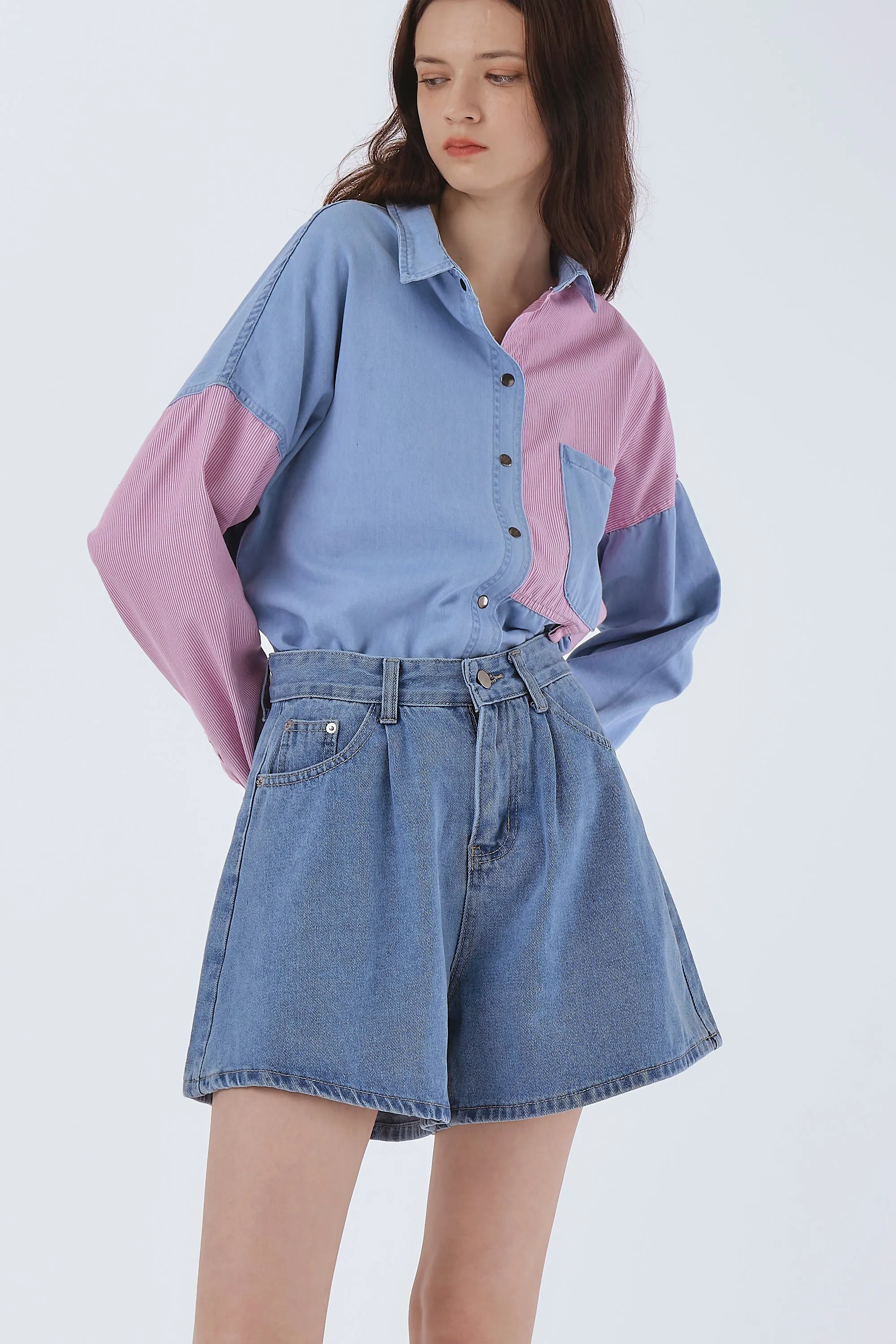 Zoe Pintucked Denim Shorts